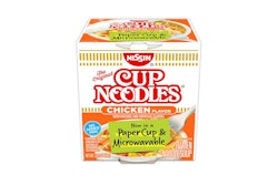 The new paper cup for Nissin Foods' Cup Noodles will be made with 40% recycled fiber, will no longer require a plastic wrap, and will feature a sleeve made with 100% recycled paper.