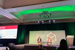 Jeff Synder, left, of Rumpke and Mark Agerton, P&G discuss how collaboration between MRFs and CPGs can facilitate the design of packaging that can be sorted in a recycling facility.