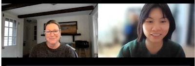 CPG Next editor Stephanie Neil (left) and Lin Jiang, co-founder and CEO of Yishi Foods.