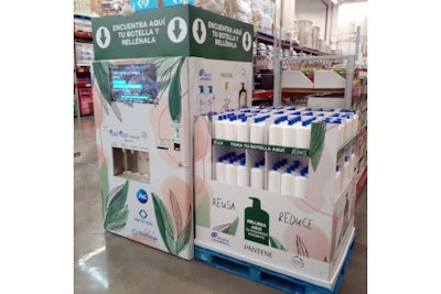 Procter & Gamble's first refill point in Mexico City includes four different P&G hair products.