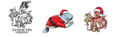 Symmetry Coffee Co. has taken a page from Starbucks’ book, retaining its core visual brand elements, but adding seasonal twist. Image credit: Symmetry Coffee designs by Cinque” on 99designs by Vista