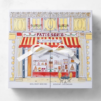 Willams Sonoma’s baking advent calendar draws the viewer in with its enticing storefront design.