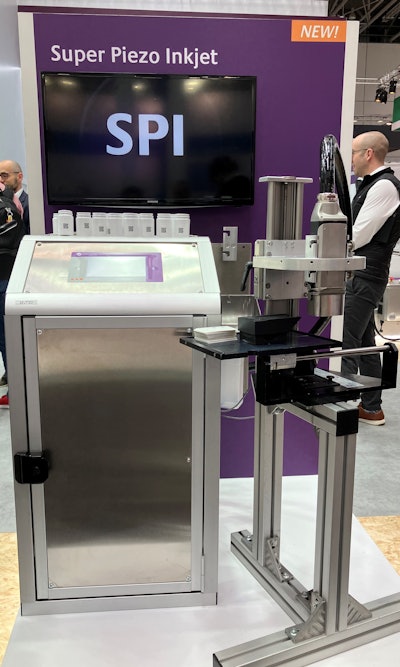 Markem-Imaje's Super Piezo Inkjet (SPI) printer combines drop-on-demand and small-character inkjet printing technologies for high-speed, high-resolution printing of graphical data on a range of substrates and shapes.