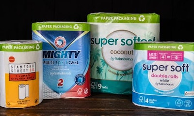 Sainsbury's new paper wrapper for toilet and kitchen rolls saves over 55 million pieces of plastic per year.