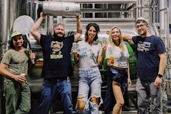 From left, Aric Parker and Pete Lewis of King State and The Brutalist, Tegan Foster and Amanda King of Hawthorne Bottle Shoppe, and Vinny Giusto of King State and the Brutalist.