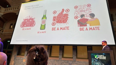 Supply chian-scanable and smartphone-readable 2D datamatrix codes from Experience is Everything's pitch to AB InBev.