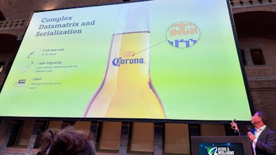 AlmaScience solves for AB InBev's desire for semi-serialization using datamatrix codes built right into Corona beer logos laser etched into the glass.