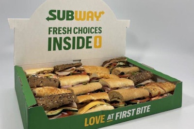 Subway's switch to recyclable fiber-based catering platters helps eliminate 26 garbage trucks worth of plastic annually.