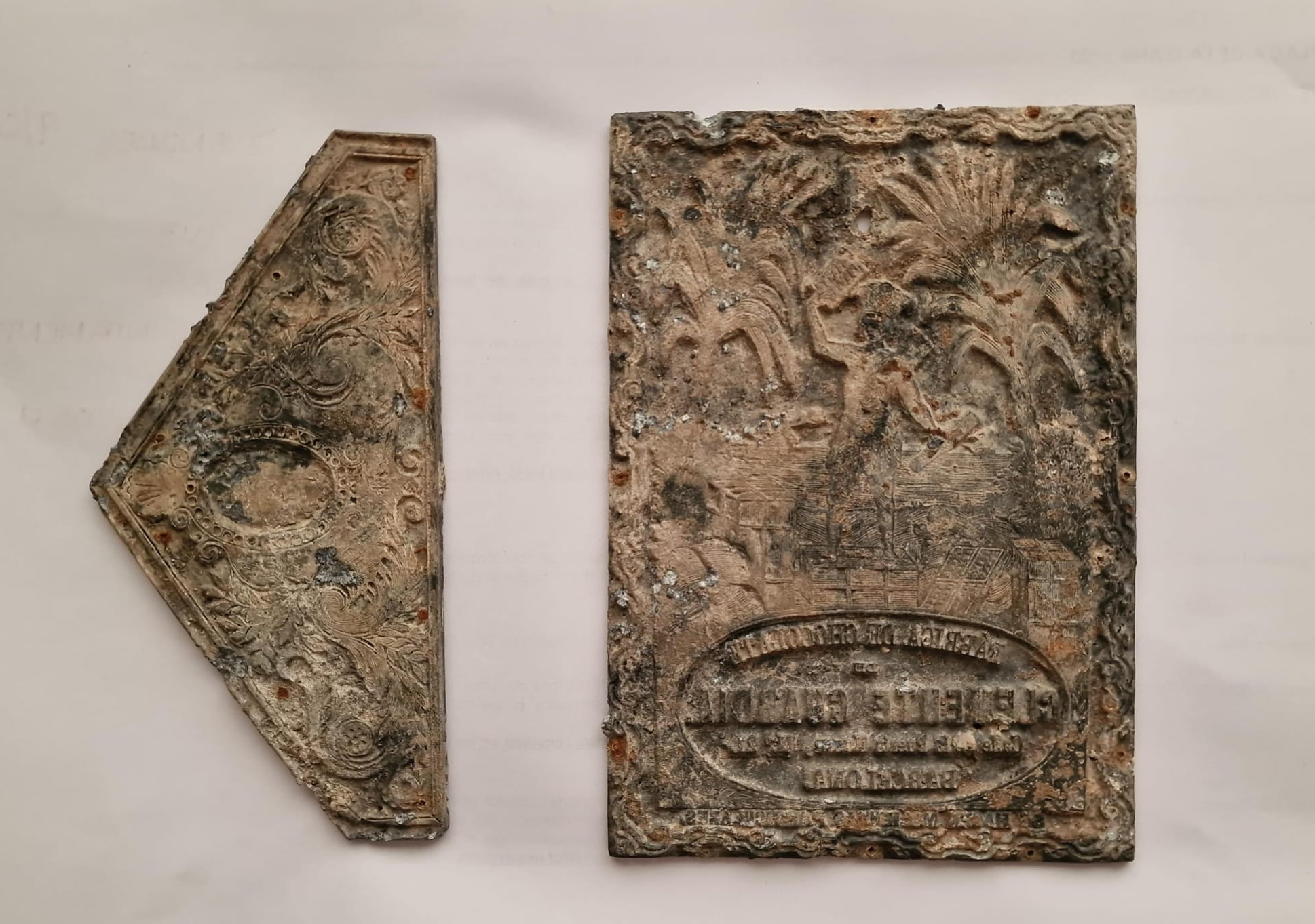 Several artifacts have been recovered in relation to the chocolate factory, including the lead plates that would have been used to make Clemente Guardia&rsquo;s chocolate labels.