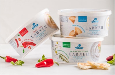 Yaza's labneh packaged in 12 oz tubs of Greiner Packaging’s K3 sustainable cardboard-plastic cups.