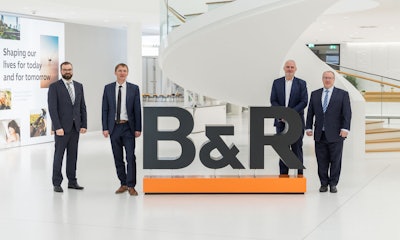 Canadian Ambassador to Austria Troy Lulashnyk (from right) with B&R CEO Joerg Theis, Strategy Manager Americas Christian Kastinger, and sales rep Philipp Rogner.