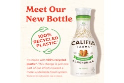 According to Califia Farms, the move to 100 rPET bottles will help reduce its GHGs by at least 19% and cut its energy use in half.