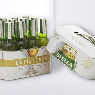 Stella Artois' new bottle case features perforation to allow the pack to split into a tray.