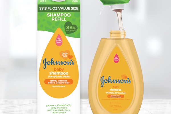 The new Johnson's Baby Refill cartons include visual cues and instructions to refill the original packaging.