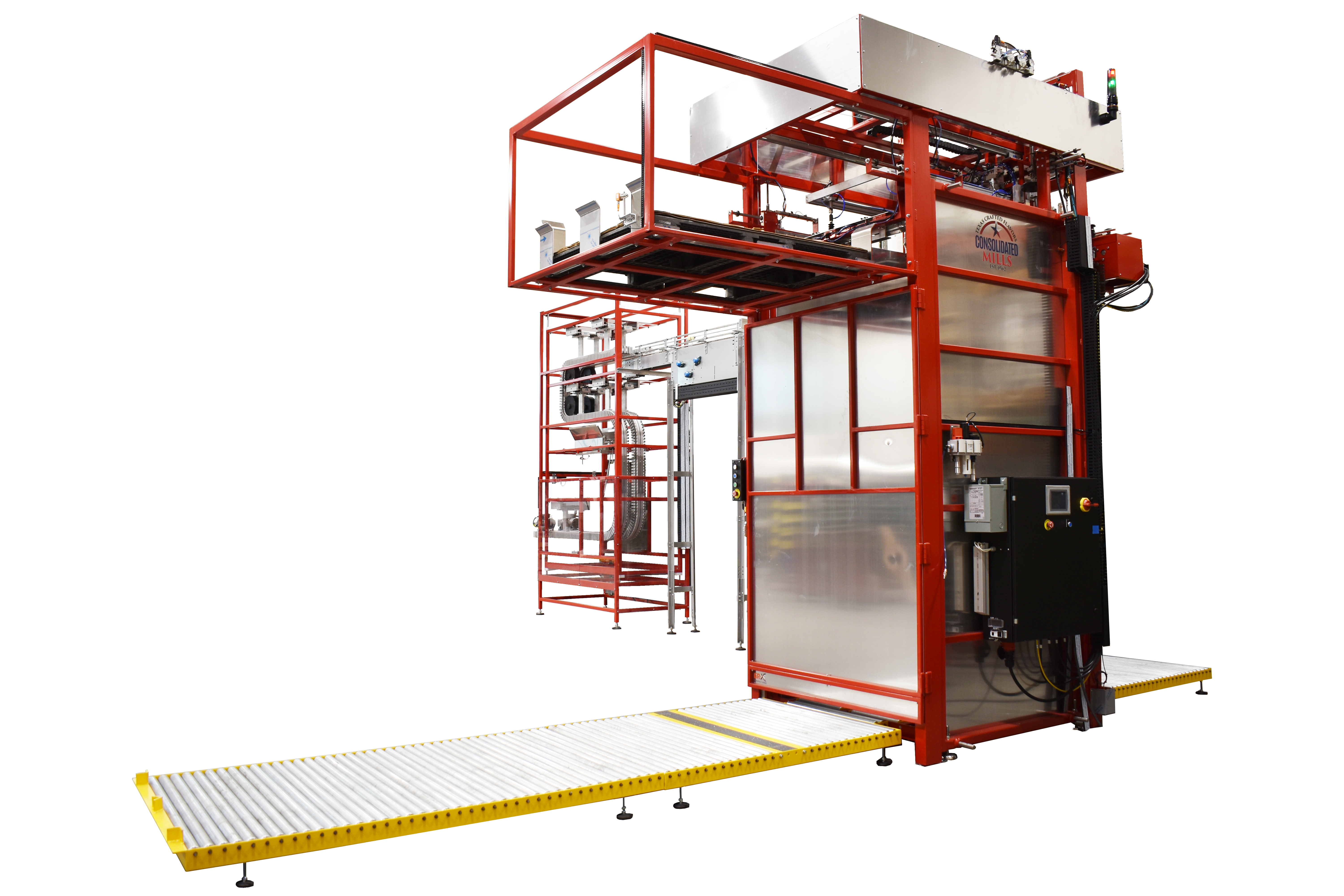 the Ska Fab FHA 5000 automatic depalletizer designed to discharge full-height pallets of empty glass jars or bottles up to 4,000 lbs.