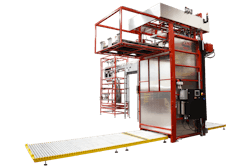 the Ska Fab FHA 5000 automatic depalletizer designed to discharge full-height pallets of empty glass jars or bottles up to 4,000 lbs.