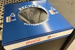 Spotted at the Sweet 16 in Boston, bin messaging clearly delineating PET bottles and aluminum cans as recyclable. The Final Four took this campaign to the next level, and it should be an ongoing, self-sustaining effort for the venues for the foreseeable future.