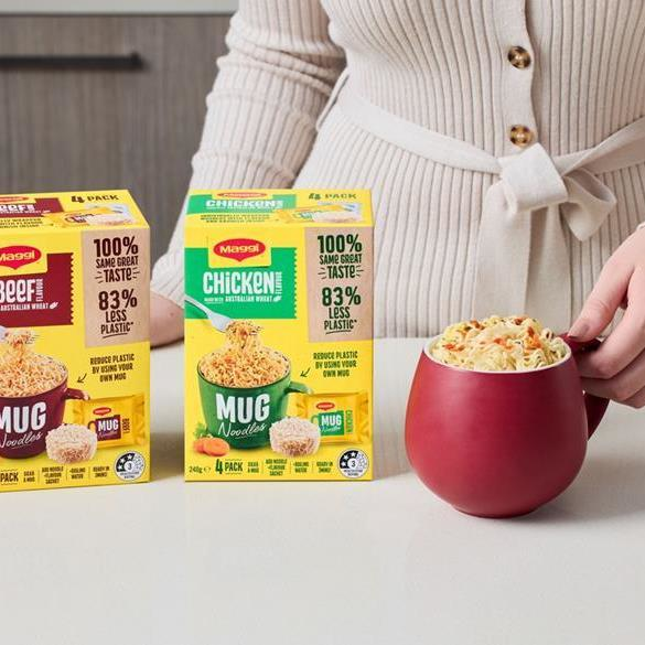 Nestl&eacute; brand Maggi's Mug Noodles cut plastic packaging by 83% compared to traditional noodle packaging.