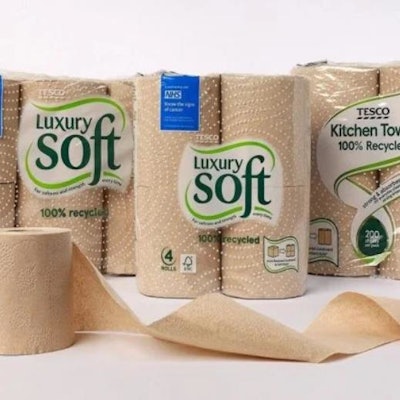 Tesco and its supplier WEPA combine recycled board with other recycled paper and water to create the pulp for its toilet rolls and kitchen towels.