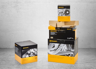 Continental's new timing belt packaging cuts both waste and transport emissions through optimized corrugated package design.