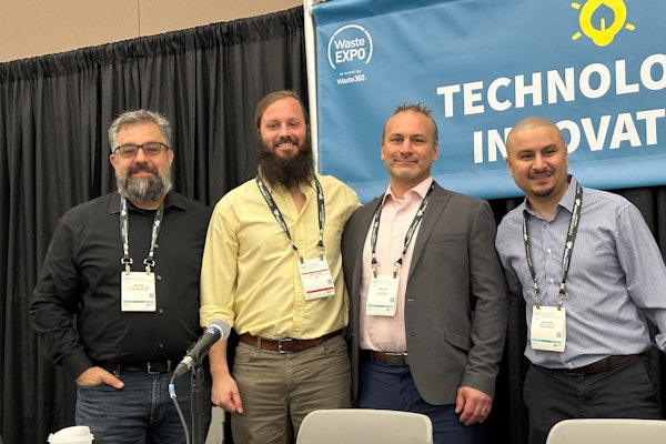 From left, Moderator: Chris Wirth, VP of market development, The Recycling Partnership; Chase Brumfield, site reliability engineering manager, AMP Robotics; Matt Cougle, COO, Cougle's Recycling; Javier Erazo, district manager, Waste Connections