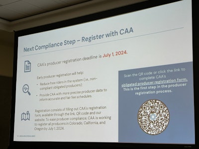 In his presentation at NPE 2024, Hite provided attendees with a QR code that directs brands to the CAA site where they can begin the EPR registration process.