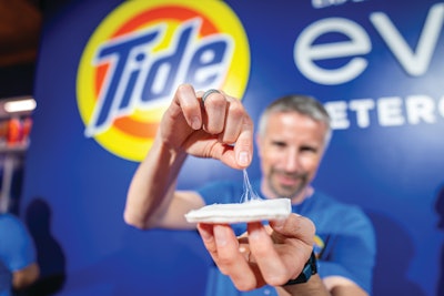 The fibrous tiles are made using a patented process to build six layers of “100% concentrated cleaning ingredients woven into each individual fiber.”