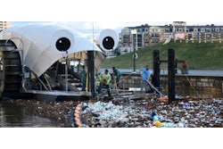 Baltimore's Mr. Trash Wheel collects trash in the city's harbor after a storm.