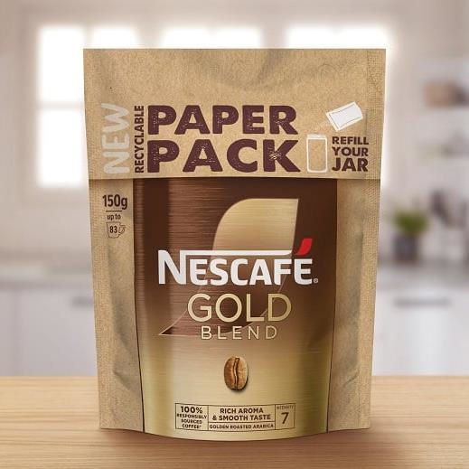 Nescaf&eacute;'s paper refill pack is 97% lighter than a traditional coffee jar.