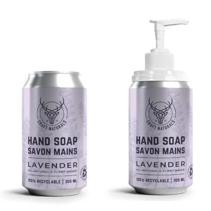 Craft Naturals' new canned hand soap can be poured into a refillable container or directly used with a pump dispenser.
