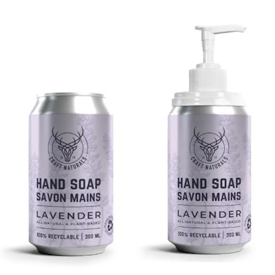 Craft Naturals' new canned hand soap can be poured into a refillable container or directly used with a pump dispenser.