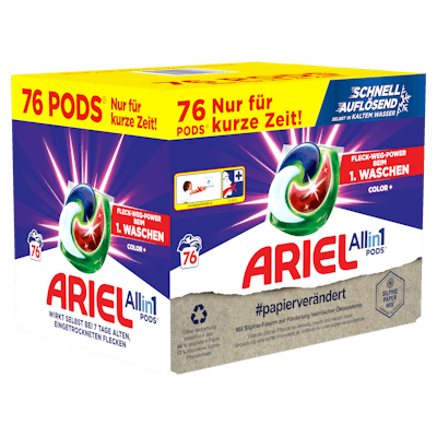 Procter & Gamble's new Ariel packaging uses regionally cultivated silphium fibers to reduce transport distances.