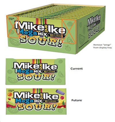 Shown here is the corrugated tray used formerly (top and middle) and the new format now in use (bottom).