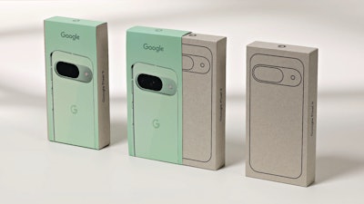 In 2024, Google rolled out a new version of its 100% plastic-free packaging, with a new speckled paper solution.