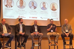 (from left) Michael Sher, CEO, Tapwow; Loren Miller, Director, Business Development, Identiv; Peter Bloch, Market Development Manager for North America, Avery Dennison; Ruben Nance, program director, preferred design recognition, Association of Plastics Recyclers (APR); Louis Parker, Business Development Manager, Checkpoint Systems