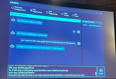 Siemens's AI co-pilot also allows for natural language conversation with the PLC programmer, and can create not only PLC code snippets but also HMI screens. It also has the ability to test the code.
