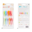 For product categories such as these infant spoons, Munchkin is using a new paper cable tie with a molded pulp backing plate to hold the products in place on the blister card.