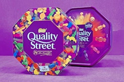 The paper carton for Quality Street enables more boxes to fit on a pallet and is said to have the potential to reduce CO2 emissions significantly. Image courtesy of Smurfit Westrock.