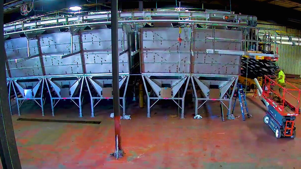 The modular design of Vanmark's Bulk Storage Bin System allows for sharing of interior walls to save floor space.