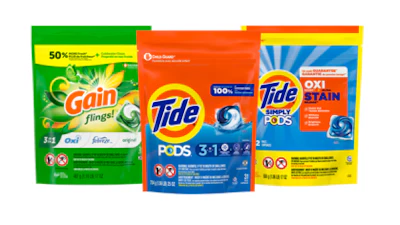 The outer packaging meant to prevent access to the contents can split open near the zipper track, posing a risk of serious injury to children if the laundry detergent packets' contents are ingested, as well as skin or eye injuries.
