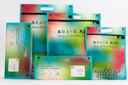 Brave Kid is using three bag sizes to mail its children's fashion products, with copy on the bag reminding consumers to return the package.