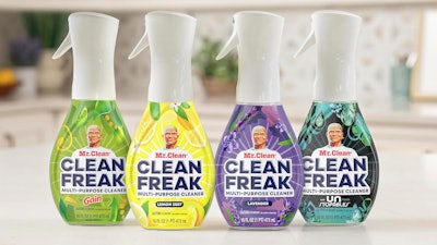 Дизайн упаковки бренда P&G Mr. Clean Clean Freak во многом опирается на визуальное представление аромата продукта.