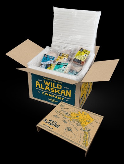 Wild Alaskan is using a Green Cell Foam two-piece, AB panel design, with A covering the top, side, and bottom, and B used for the remaining three sides of its shipper. Image courtesy of TemperPack.