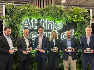 Heart of Pharma recipients [from left] Alexandre Cheikhi, Commercial Director at BeFC; Mauro Consonni from InnoMedica; Adam Rock, Strategic Alliances Manager at Pharma Latch; Nicole Ferrer, Director at Dr. Ferrer Biopharma; Brent Buchine, Co-Founder and CBO at Windgap Medical; and John Palmer-Felgate, Founder at Eco-Inject.