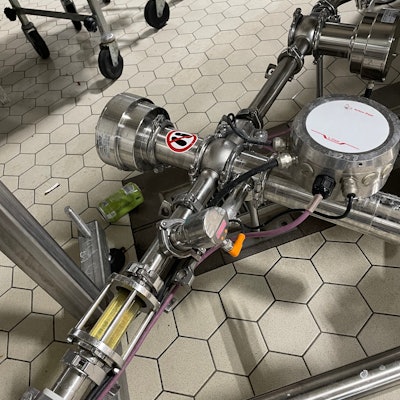 In-line, non-invasive analysis for dissolved oxygen (DO), CO2, liquid density, and alcohol by volume (ABV) percentage.