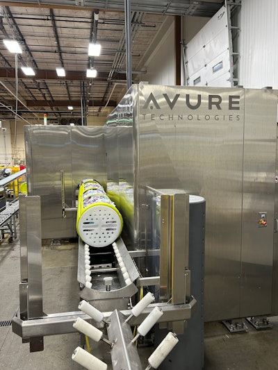 This carrier filled with pouches has just exited one of the Avure HPP systems operating at APC.