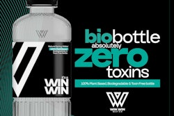 The Win Win water bottles, including the label and cap, are made entirely from Luminy PLA polylactic acid from TotalEnergies Corbion. Image courtesy of TotalEnergies Corbion.