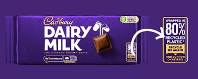 The 80% recycled plastic packaging will initially be used for approximately 300 million bars produced annually in Bournville, England, and Coolock, Ireland.