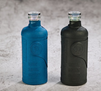 The molded pulp bottle wrap replaces traditional tin packaging and is fully recyclable in household streams.