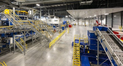 The Polymer Center handles bales of curbside plastic waste plastic from its nearby MRF facilities, providing secondary sorting as well as the production of PET flake.